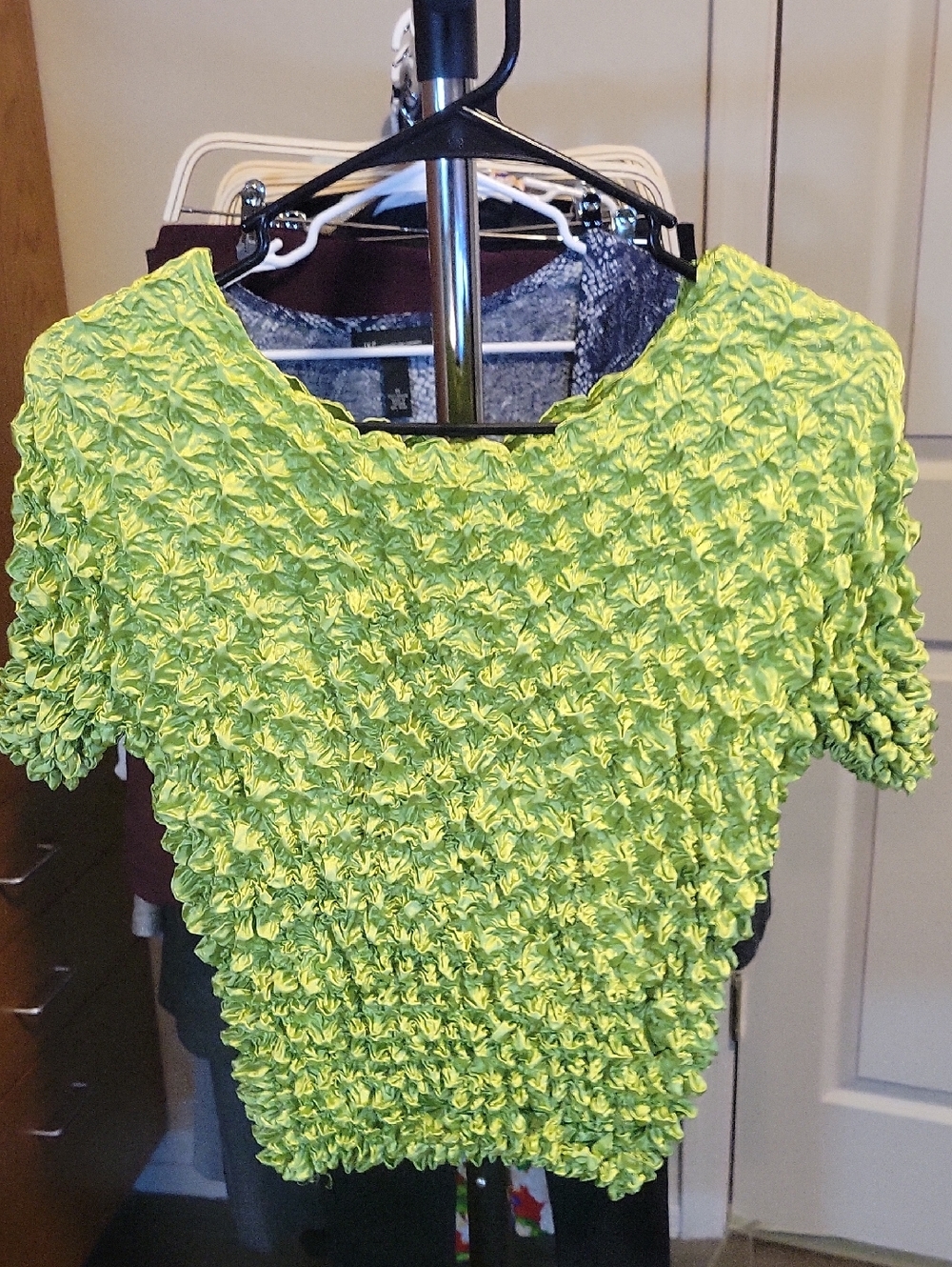 F.C. Neon Lime Textured Short Sleeve SCRUNCH Top
